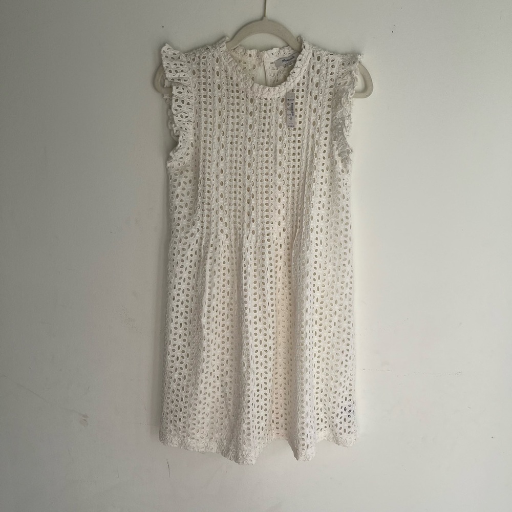 NWT! MADEWELL Eyelet Ruffle-Sleeve Pintuck Mini Dress Size XS - Picture 3 of 5